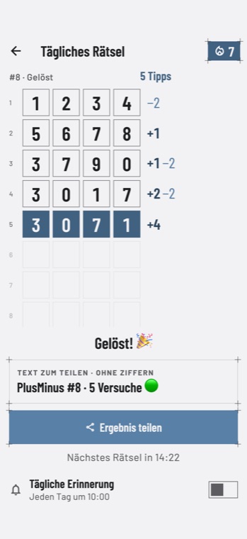 PlusMinus: Tägliches Rätsel